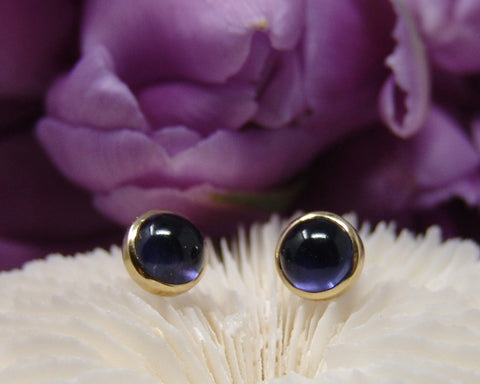 Iolite Cabochon Cut Bezel Studs Earrings