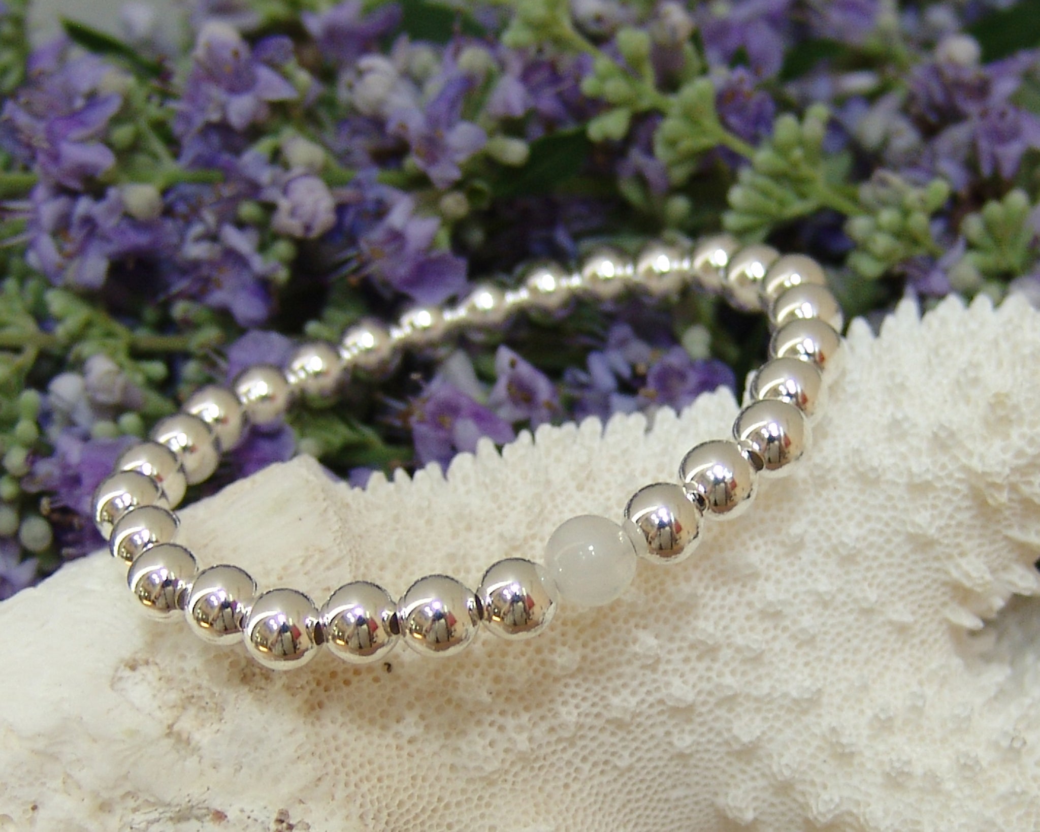 Moonstone & Sterling Silver Ball Bracelet