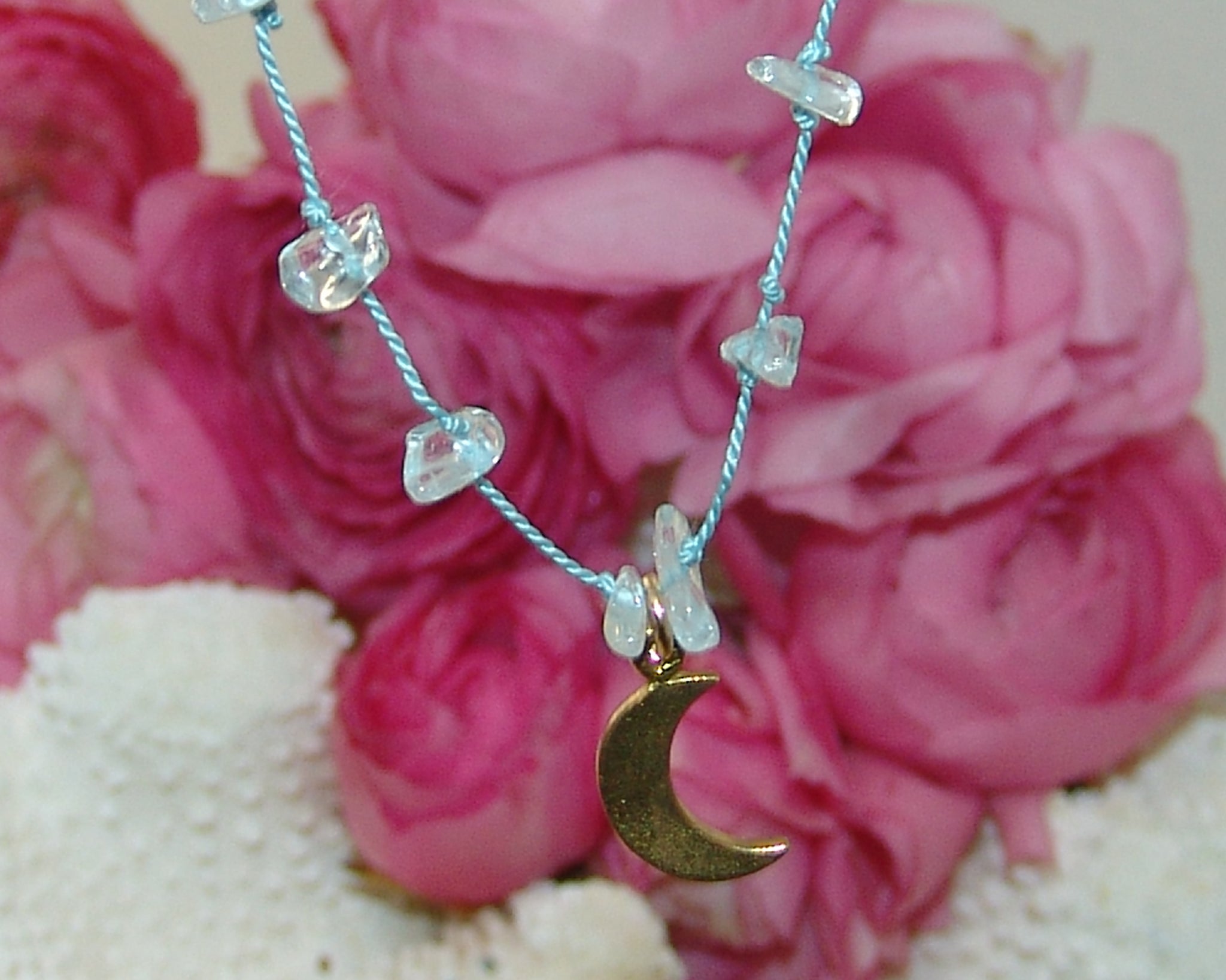 Aquamarine Stone and Silk Necklace