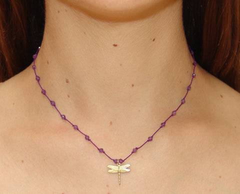 Amethyst Stone & Silk Necklace