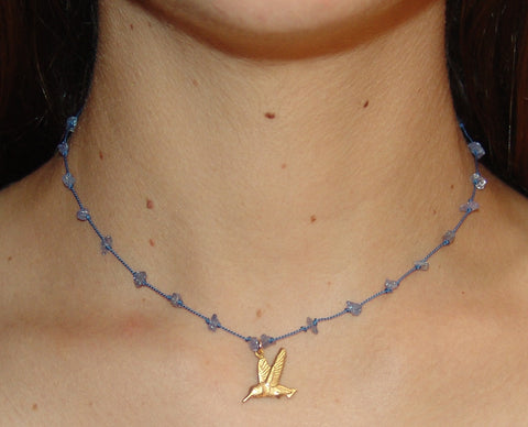 Iolite Stone and Silk Necklace