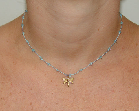 Aquamarine Stone and Silk Necklace