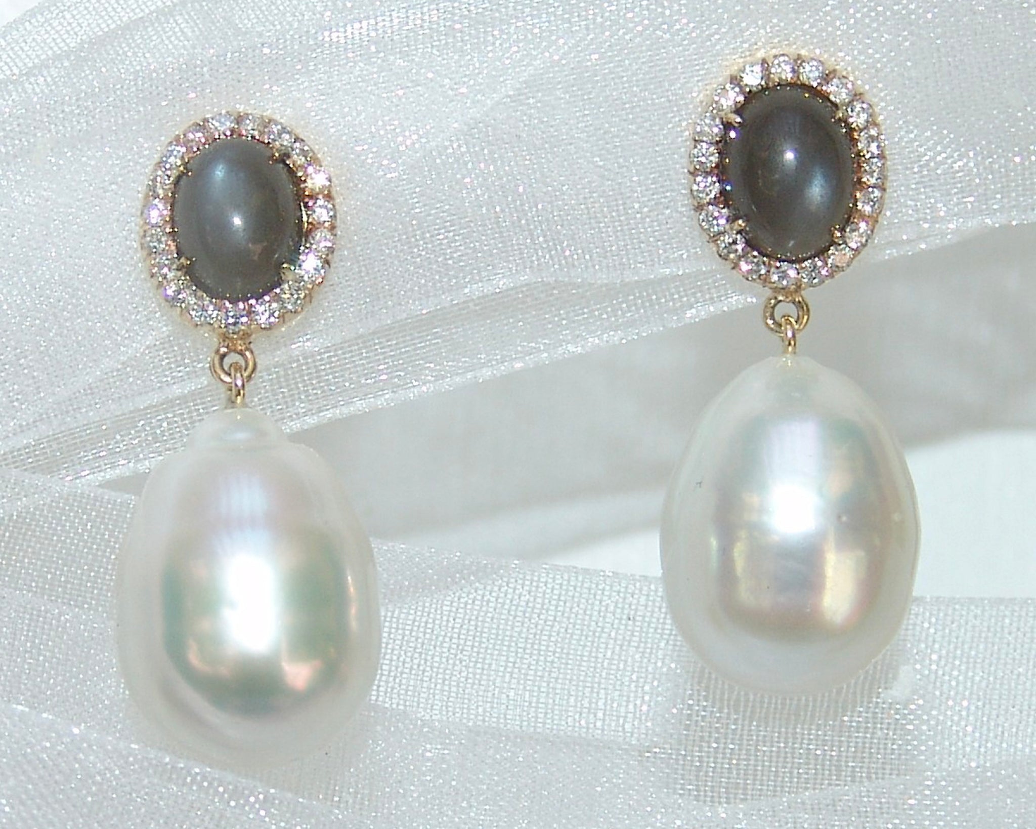 Grayish Dark Moonstone Studs