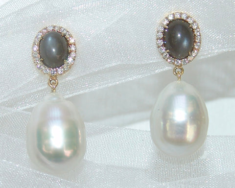 Grayish Dark Moonstone Studs