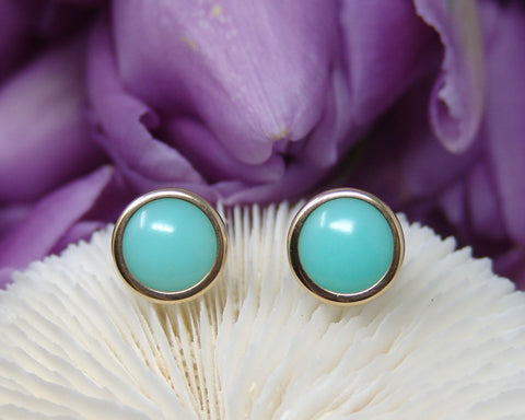 Chalcedony Studs (Lime Green) Cabochon Earrings