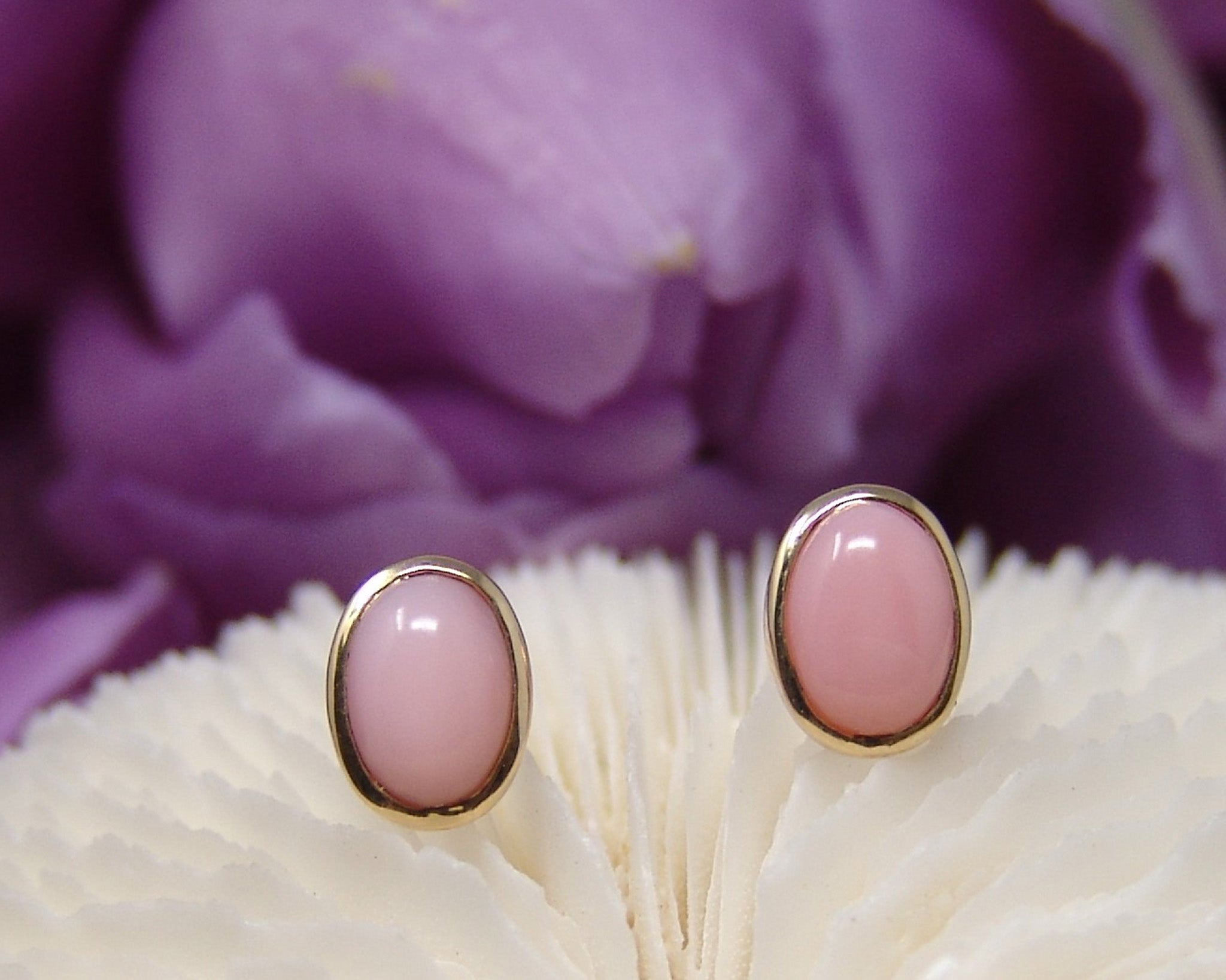 Pink Coral Studs Cabochon Studs Earrings