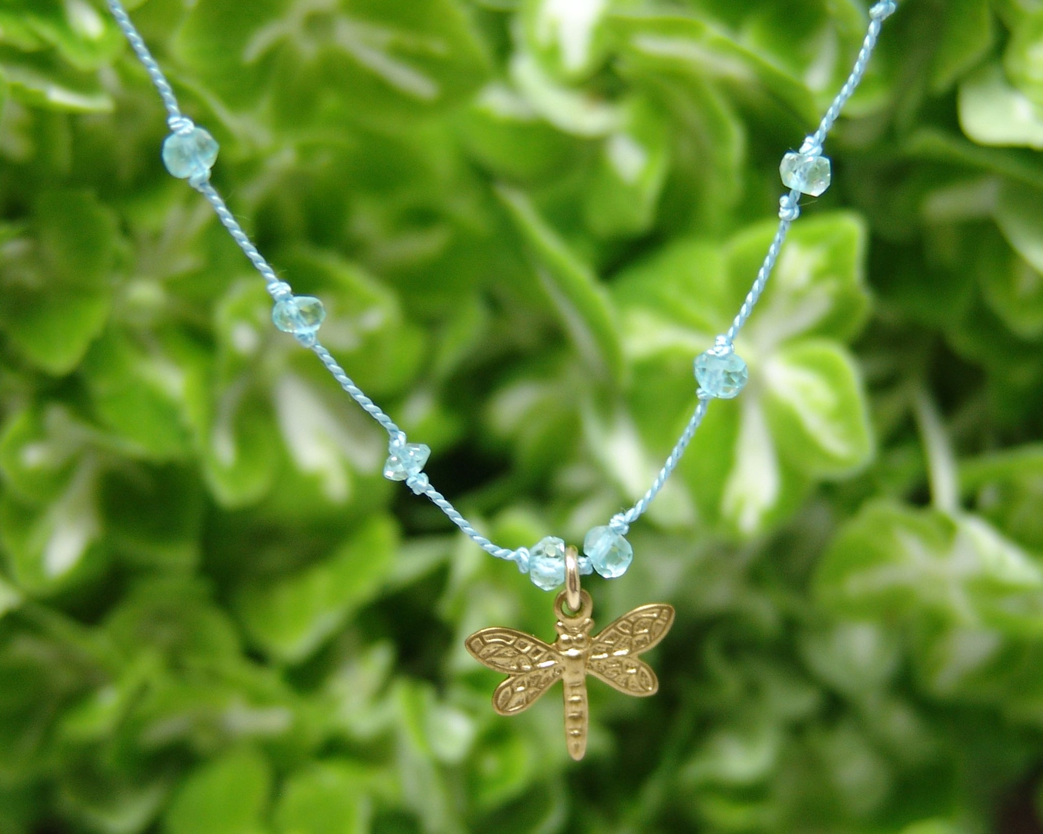 Aquamarine Stone and Silk Necklace