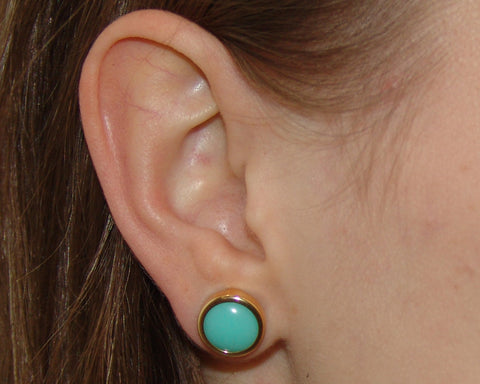 Chalcedony Studs (Lime Green) Cabochon Earrings